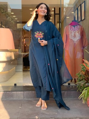 Aliza Cotton Kurti Work On Yoke Kurti Pant Dupatta Set Salwar Kameez For Women