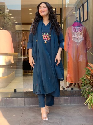 Aliza Cotton Kurti Work On Yoke Kurti Pant Dupatta Set Salwar Kameez For Women