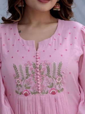 Soniya Indian Pakistani Anarkali Light Pink Cotton Embroidered Suit Kurti Pant Dupatta Set Salwar Kameez for Women - Set of 3