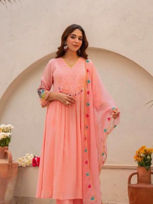 Beautiful Embroidery Work On Kurti And Sleeves Cotton Kurti Pant Dupatta Set For Women (Set Of 3)