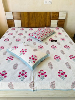 Unique Pastel Shade Floral Buti Block Printed Cotton King Size Indian Bed Sheet