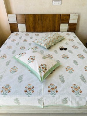Unique Pastel Shade Floral Buti Block Printed Cotton King Size Indian Bed Sheet