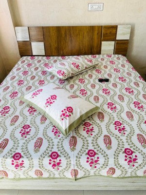 Premium Flower Buta Hand Block Printed Cotton Bedsheet with Matching Pillow Covers