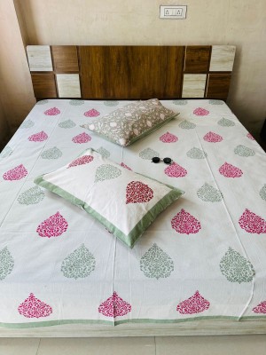 King Size Pure Cotton Floral Hand Block Print Bedsheet with Matching Pillow Sham