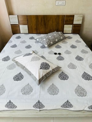 King Size Pure Cotton Floral Hand Block Print Bedsheet with Matching Pillow Sham