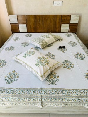 Beautiful Flower Buta Pure Cotton Hand Block Print King Size Bedsheet Set