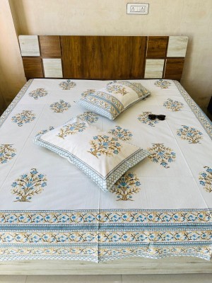 Beautiful Flower Buta Pure Cotton Hand Block Print King Size Bedsheet Set