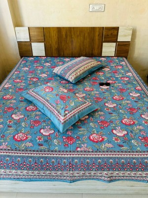 Colorful Floral Jaal Block Printed King Size Bedsheet Set - 100% Organic Cotton
