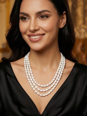White Three Line Pearl Necklace Set Necklace Earrings Jewellery Set