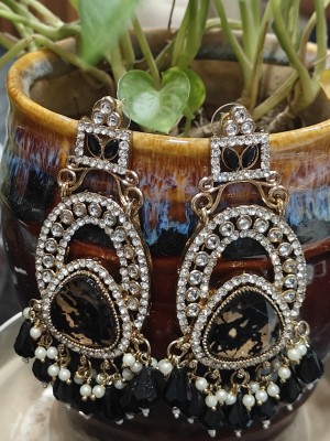 Traditional Indian Kundan Chandbali Earrings with Pearl Dangler Drops Polki Earring for Women