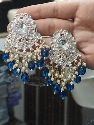 Indian Kundan Chandbali Earrings with Pearl Dangler Drops Traditional Polki Earring for Women