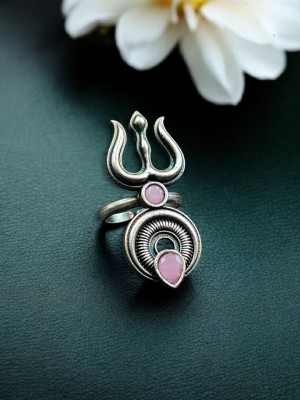 Antique Designer Trishul of Shiva Stone Work Finger Ring Oxidized Silver Spiritual Jewellery