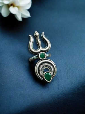 Antique Designer Trishul of Shiva Stone Work Finger Ring Oxidized Silver Spiritual Jewellery