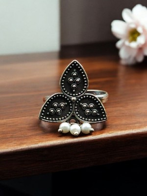 Ethnic Pearl Designer Finger Ring Oxidized Free Size Women Fashion Jewelry