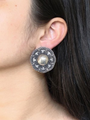 Vintage Bohemian Silver Oxidised Round Stud Earring Affordable Tops Earrings Jewelry