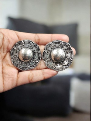 Vintage Bohemian Silver Oxidised Round Stud Earring Affordable Tops Earrings Jewelry