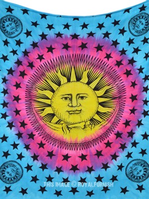 Psychedelic Multi Tie Dye Sun & Moon Star Tapestry Celestial Energy Mystic Tapestry