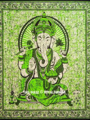 Batik Lord Ganesha Cotton Indian Hindu God Tapestry Spiritual Wall Hanging