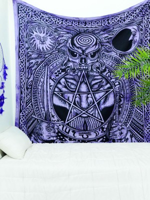 Psychedelic Celtic Design Dragon Face & Skull Wall Tapestry Wall Hanging