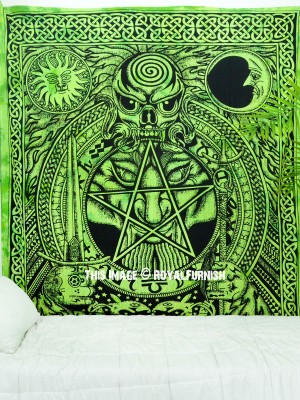 Psychedelic Celtic Design Dragon Face & Skull Wall Tapestry Wall Hanging