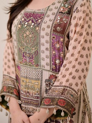 Beautiful Festive Heavy Work Pure Chinon Kurti Pant With Shiffon Dupatta Salwar Kameez (Set Of 3)