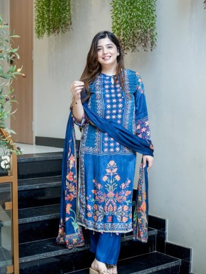 Premium Traditional Full Hand Work Muslin Kurti Pant With Dupatta Salwar Kameez (Set Of 3)