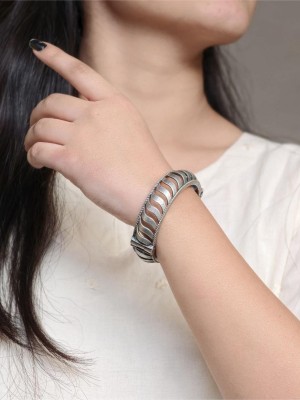 Elegant Silver Oxidised Adjustable Bracelet Kada Vintage Designer Traditional Bangle