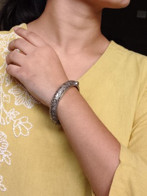 Rustic Silver Oxidised Adjustable Bracelet Kada Tribal Designer Bangle for Women