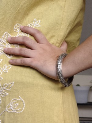 Rustic Silver Oxidised Adjustable Bracelet Kada Tribal Designer Bangle for Women