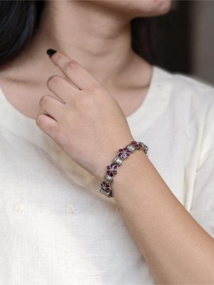 Beautiful Stonework Designer Bangle Boho Silver Oxidized Openable Kada Bracelet