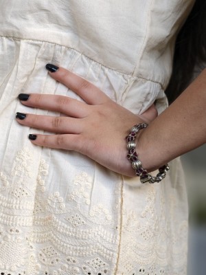 Beautiful Stonework Designer Bangle Boho Silver Oxidized Openable Kada Bracelet