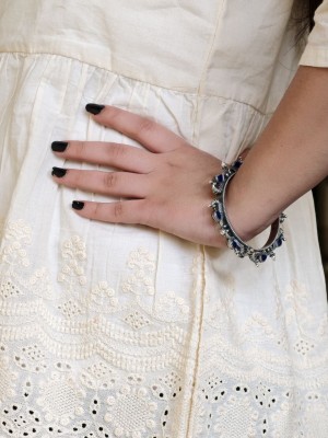 Traditional Peacock Stonework Designer Bangle Silver Oxidized Openable Bracelet