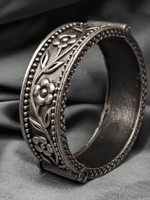 Vintage Tribal Rustic Silver Oxidised Openable Bracelet Flower Designer Kada Bangle