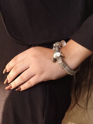 Traditional Indian Elephant Designer Bracelet Kada Silver Oxidised Openable Bangle
