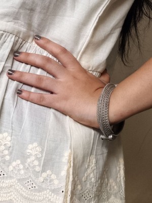 Antique Silver Oxidized Adjustable Bracelet Kada Vintage Tribal Designer Bangle