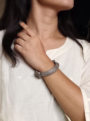 Antique Silver Oxidized Adjustable Bracelet Kada Vintage Tribal Designer Bangle