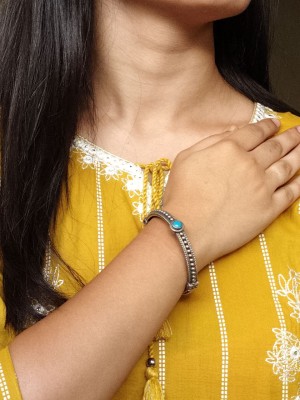 Unique Affordable Silver Oxidized Stone Work Bangle Openable Ethnic Kada Bracelet