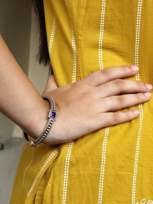 Elegant Stone Crafted Silver Oxidized Bangle Bohemian Openable Kada Bracelet