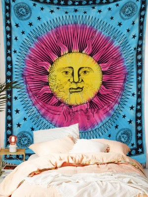 Psychedelic Multi Tie Dye Sun & Moon Tapestry Celestial Energy Mystic Tapestry Hippie Wall Hanging 