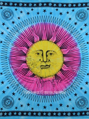 Psychedelic Multi Tie Dye Sun & Moon Tapestry Celestial Energy Mystic Tapestry Hippie Wall Hanging 