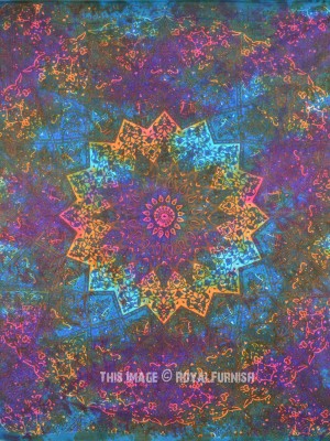 Hippie Star Multi Tie Dye Mandala Tapestry Cotton Fabric Wall Hanging Bedspread
