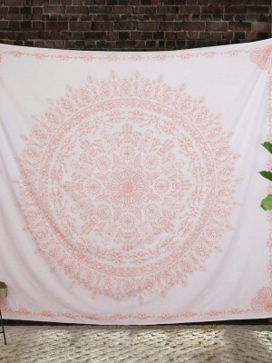 Sparkling Pink Gold Floral Mandala Wall Tapestry Bohemian Wall Hanging