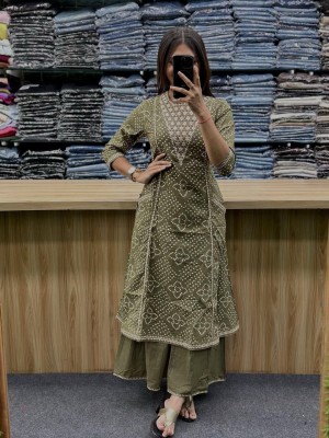 Green Pakistani Readymade Bandhani Print Anarkali Salwar Kameez Set Indian Designer Palazzo Kurta Suit Set Top