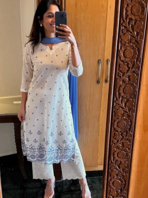 Off White Indian Pakistani Women Khadi Cotton Kurti Set Salwar Kurta Pant Dress Suit New Set