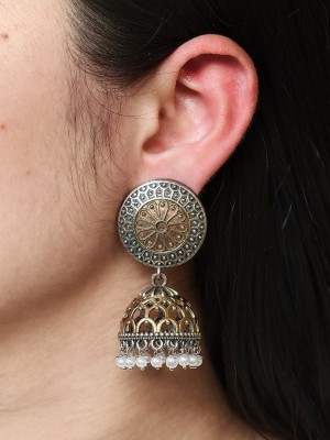 Dual Tone Jhumka Set Traditional Designer Pearl Work Ethnic Indian Earrings Gift for Her