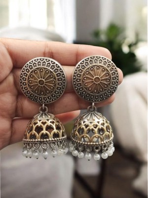 Dual Tone Jhumka Set Traditional Designer Pearl Work Ethnic Indian Earrings Gift for Her