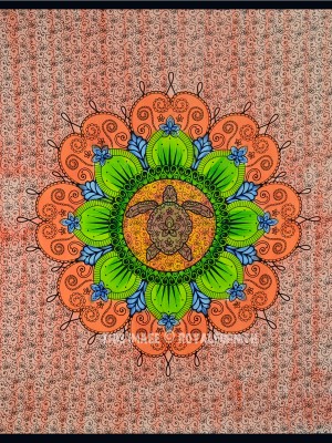 Colorful Hand Brushed Sea Turtle Flower Mandala Tapestry Cotton Wall Hanging