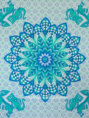 The Sacred Tusker Elephant Mandala Tapestry Cotton Fabric Queen Bedspread