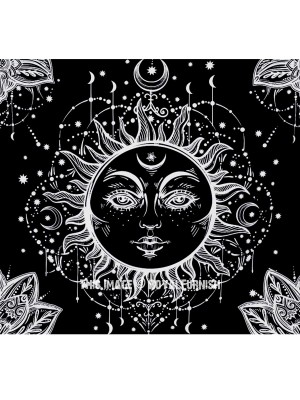 Black Burning Sun Tapestry Celestial Energy Mystic Fabric Wall Hanging