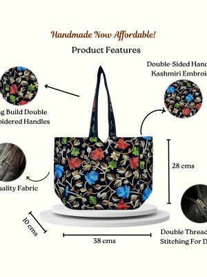 Kashmiri Flower Embroidered Tote Bag Indian Handicrafted Boho Bag